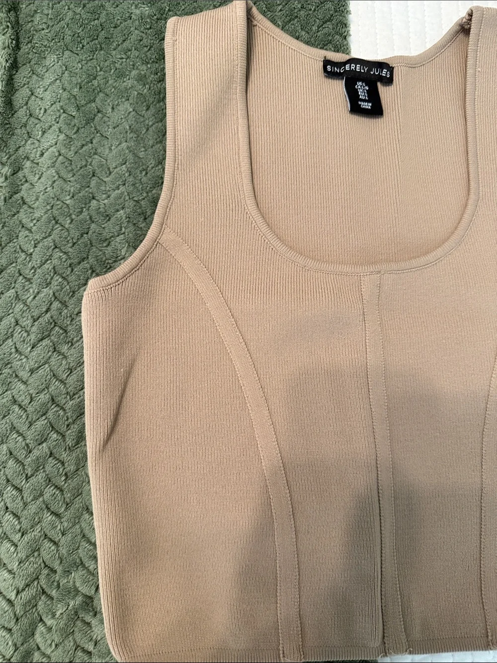 Sincerely Jules Beige Ribbed Crop Tank